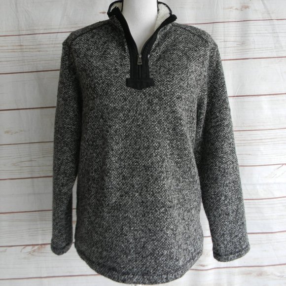 ORVIS BLACK/WHITE MARLED 1/4 ZIP PULLOVER SWEATER SHERPA LINED SZ M - Picture 1 of 5